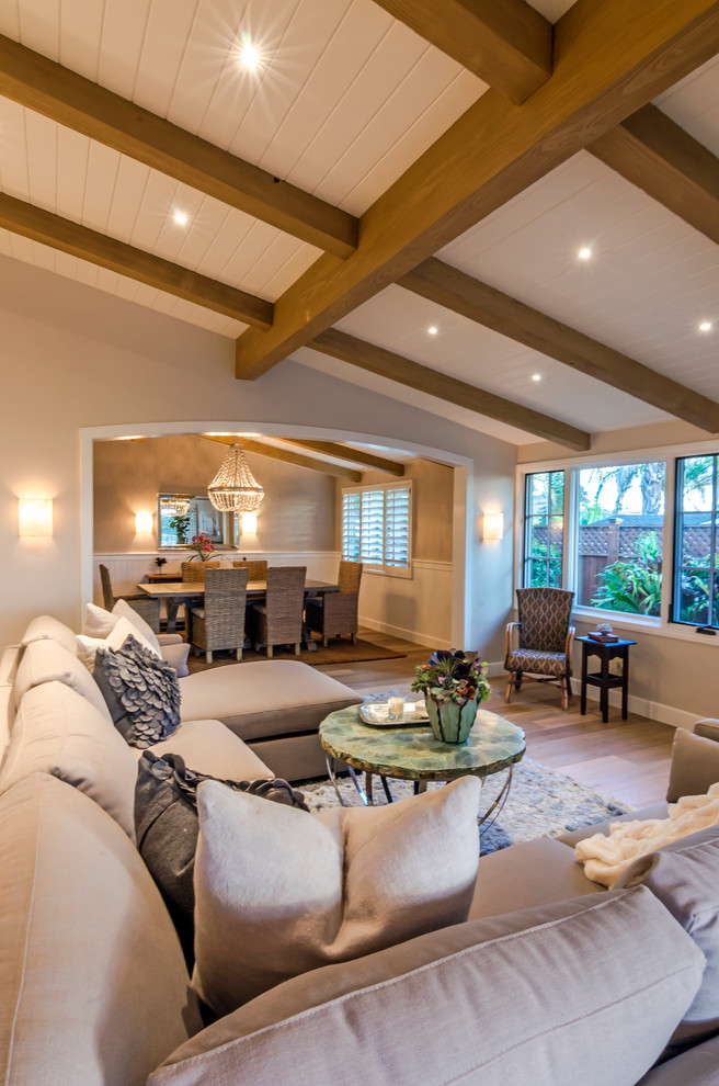 Example of a transitional home design design in Santa Barbara