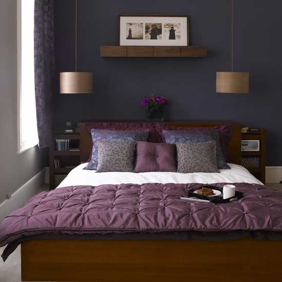 Midnight Blue, Blue Grey and Mauve Bedroom Color Scheme