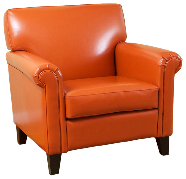 Canton Orange Leather Club Chair  Contemporary  Armchairs And Accent Chairs  by GDFStudio