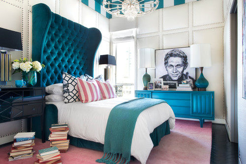 Where can i find this peacock blue wingback upholstered headboard.I