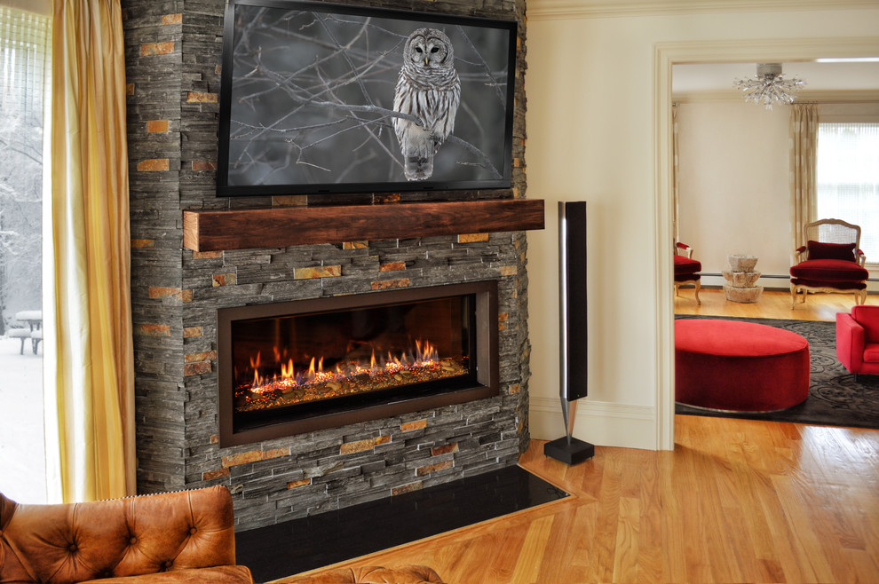 rustic linear fireplace Contemporary New York by Ember Fireplaces
