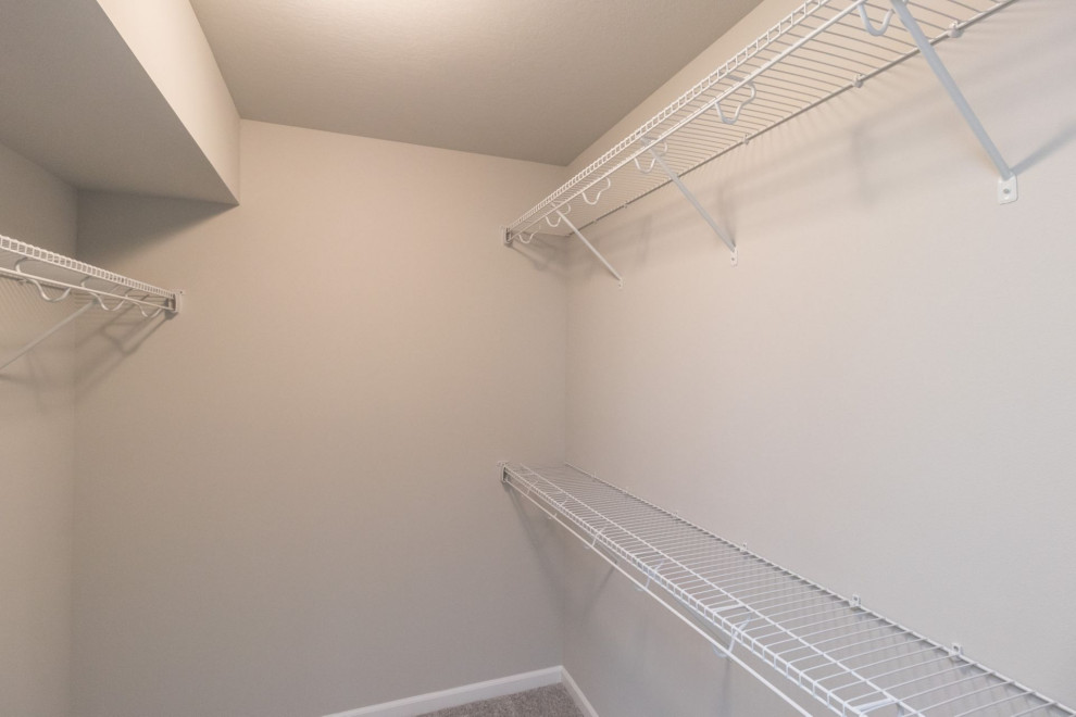 Inspiration for a mid-sized transitional gender-neutral carpeted and gray floor walk-in closet remodel