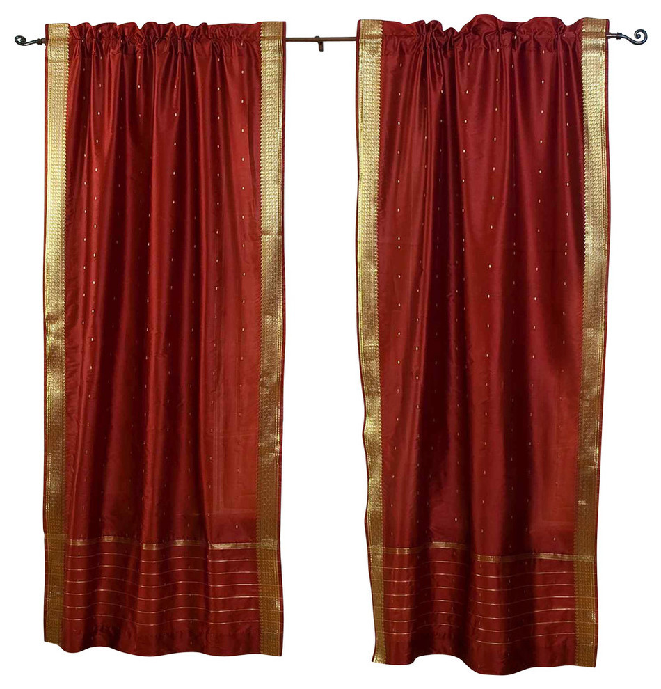 Lined-Rust Rod Pocket  Sheer Sari Cafe Curtain / Drape - 43W x 24L - Pair