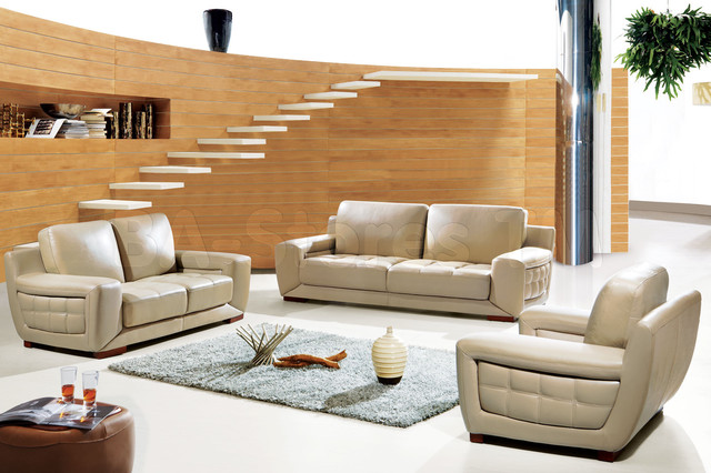 Modern Italian Leather Living Room Set in Beige Finish - Modern - Sofas ...