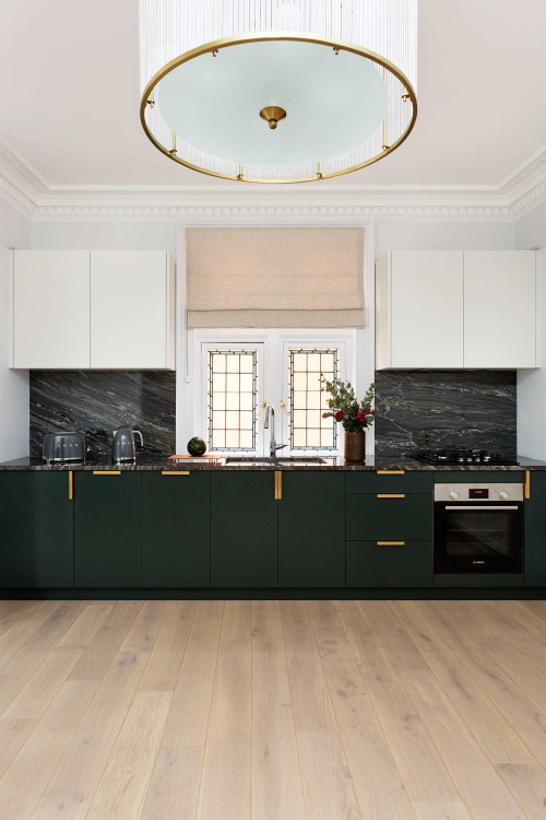 Luxury in Every Detail: Kitchen Sink Backsplash Ideas with White and Green Cabinets