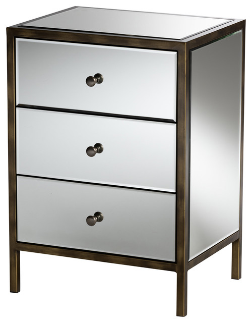 Matthew Hollywood Regency Glamour Mirrored 3 Drawer Nightstand Bedside Table