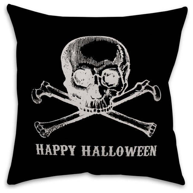 Skull And Crossbones Happy Halloween Pillow Contemporary