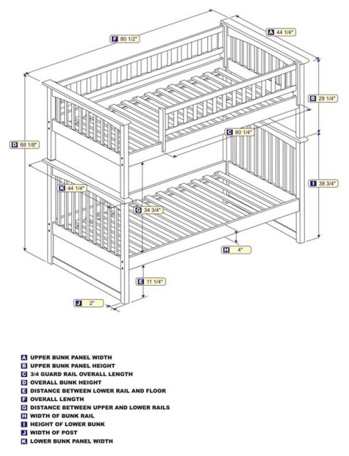 AFI Columbia Twin Over Twin Solid Wood Bunk Bed with USB Charger in ...