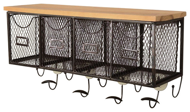 Linon Four Basket Metal Wall Organizer In Black Industrial