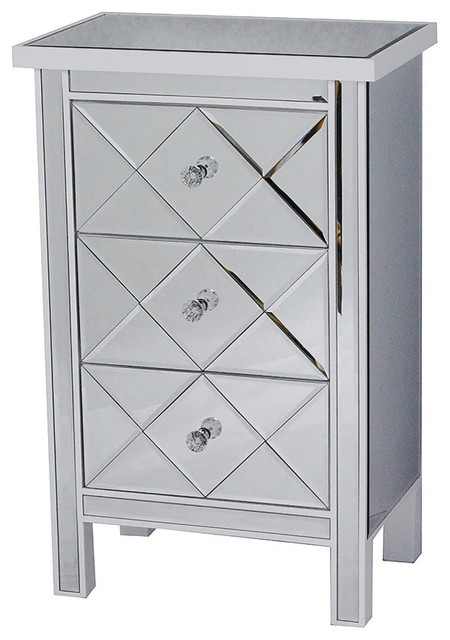 3 Drawer Mirrored Accent Cabinet Mdf Wood Mirrored Glass