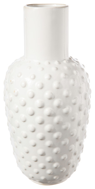 Round Ceramic Vase with Embossed Dotted Pattern Design Gloss White ...