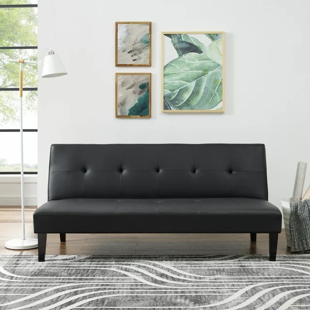 Modern Armless Futon Sofa with Comfortable Faux Leather Upholstery ...