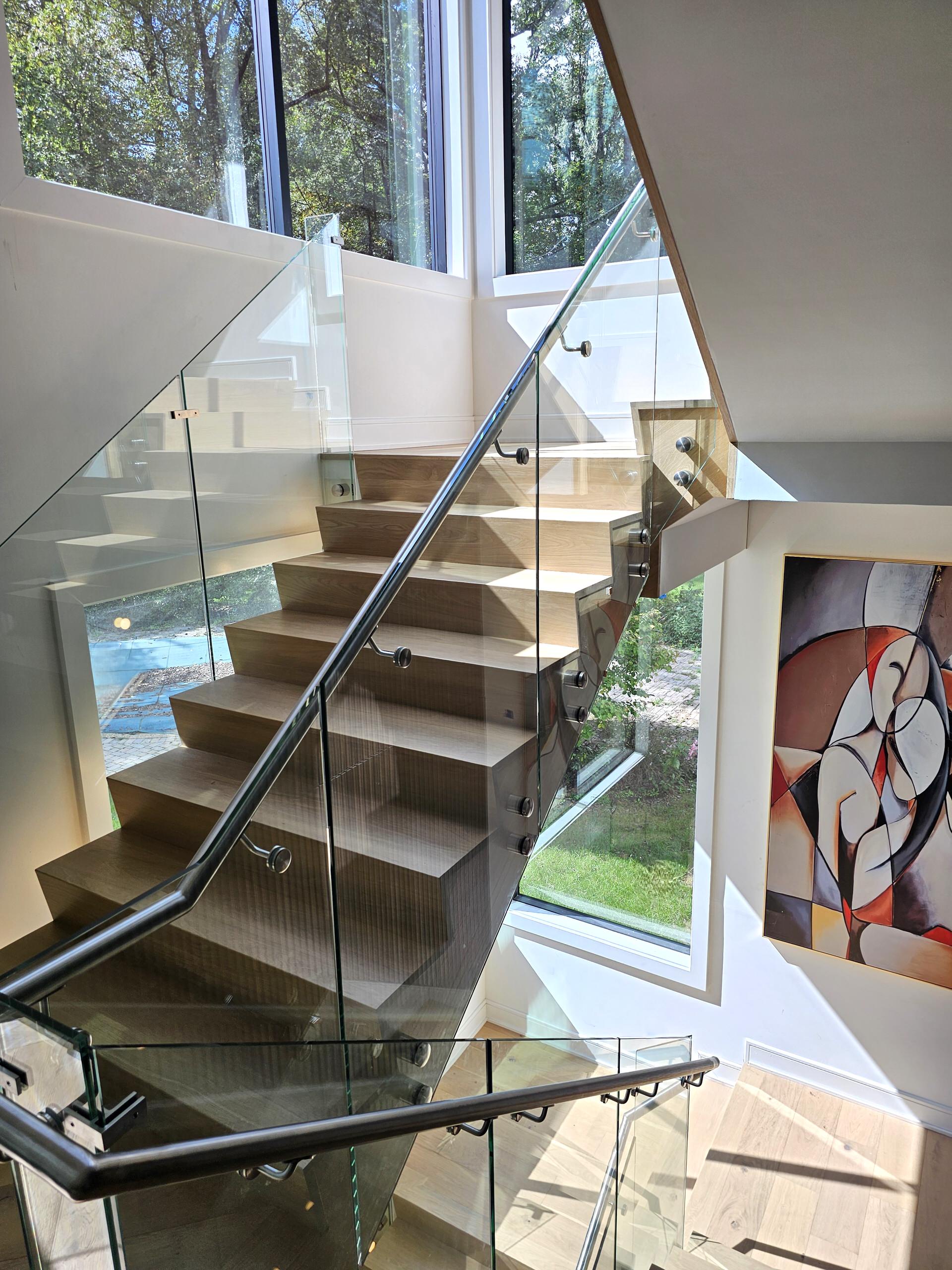 129_White Oak Slanted Riser Modern Stair, Mclean, VA 22102
