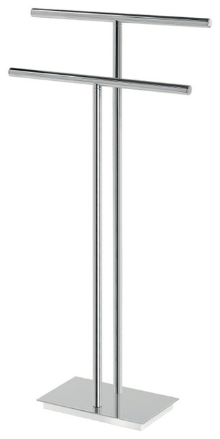 Floor Standing Chromed Brass and Steel Two Rail Towel Stand