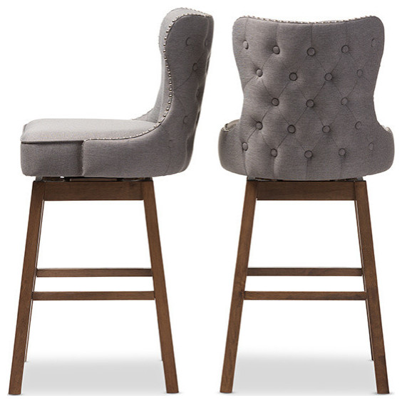 Gradisca Brown Wood And Tufted Swivel, Tufted Bar Stools Swivel