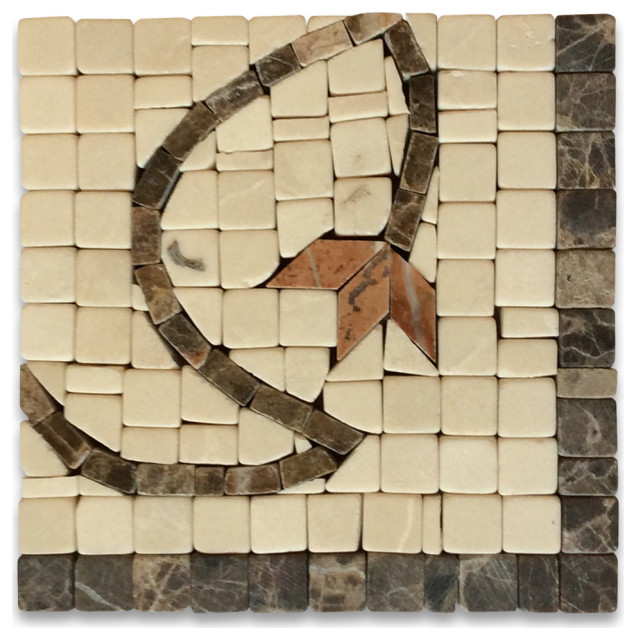 Marble Mosaic Border Decorative Accent Tile Edera Sienna 4x4 Tumbled, 1