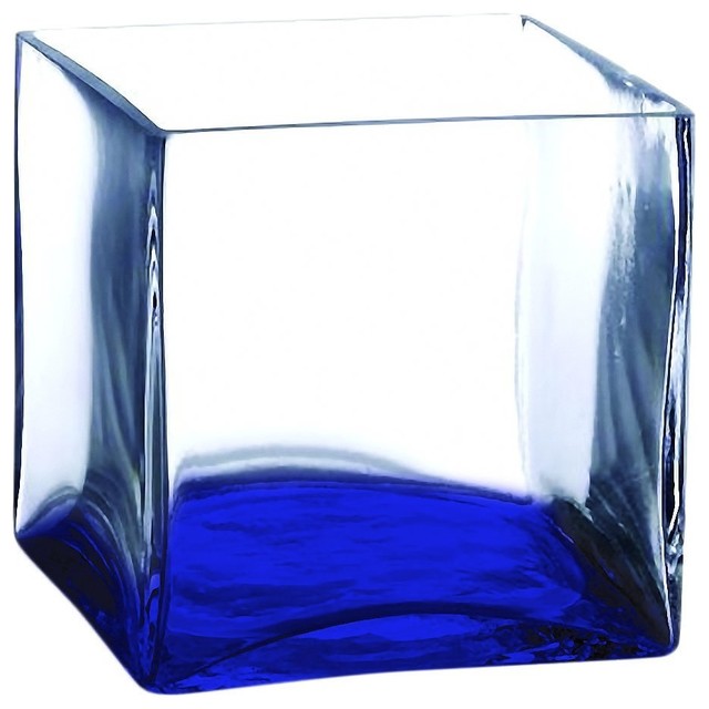 Square Glass Vase, 8" Cube Center Piece, Additional Vibrant Color, Blue
