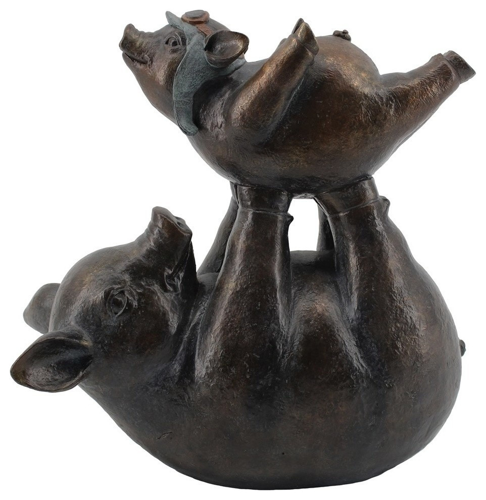 Sagebrook Home Resin Father Son Flying Pig Copper Sculpture