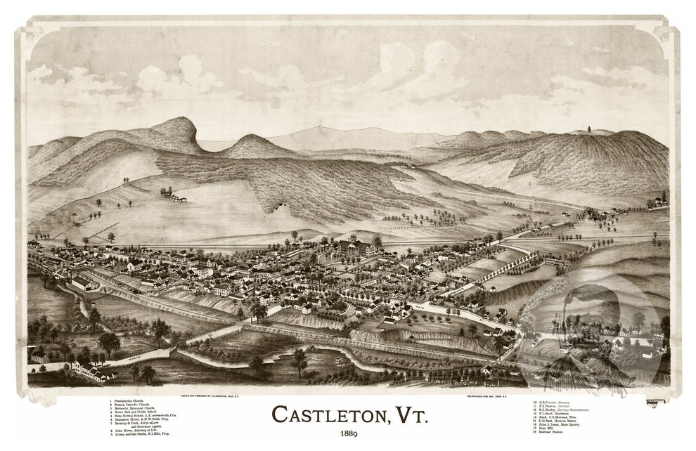 Historic Castleton, VT Map 1886, Vintage Vermont Art Print Decor, 12