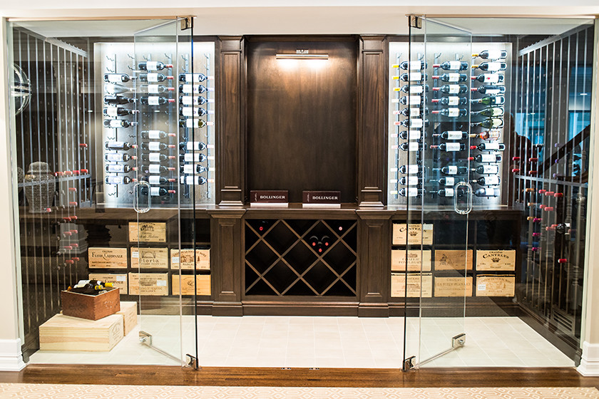 Inspiration for a transitional wine cellar in New York.