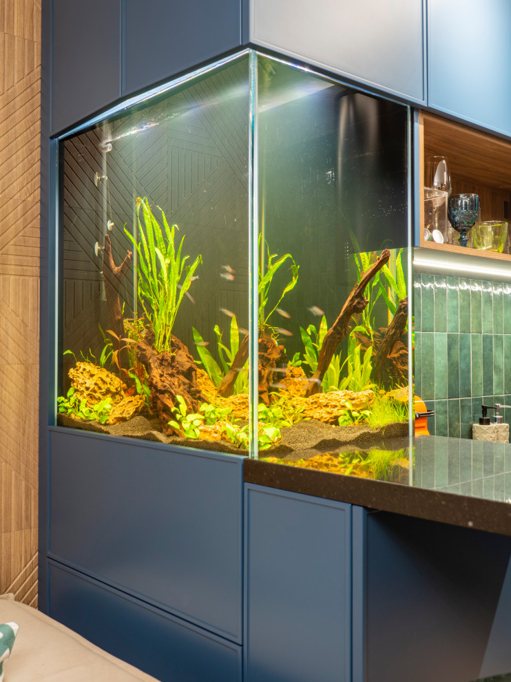 Кухня в современном стиле со встроенным аквариумом