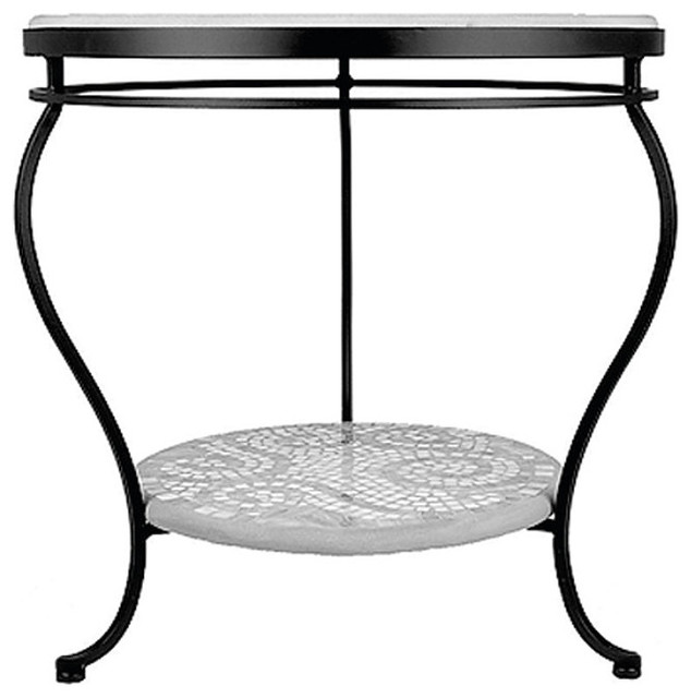 Malibu Double-Tiered Outdoor Side Table - Black, 18" Round, Patio Furniture