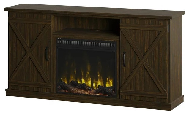 Rustic Farmhouse TV Stand with X-Barn Doors and Center Fireplace ...