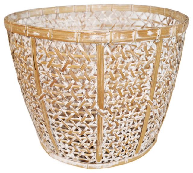Bamboo White Wastepaper Basket