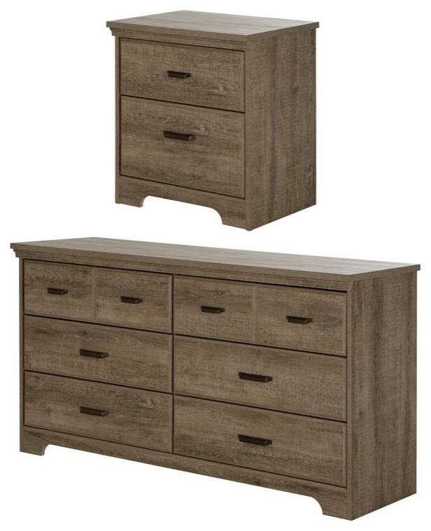 South Shore Versa 6 Drawer Dresser with Nightstand in Weathered Oak