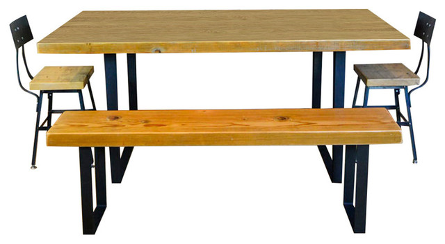 Reclaimed Wood Dining Table, Bench, Endurovar Finish, 30x72x30, Dark Walnut