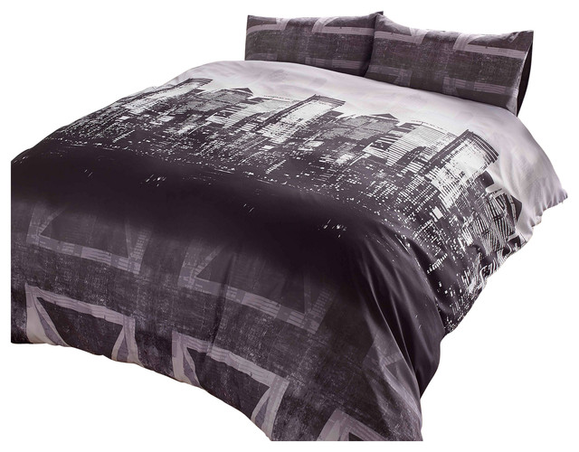 Duvet Cover With Pillowcase Bedding Set Skyline Union Jack Charcoal Duvet Cover With Pillowcase Bedding Set Skyline Union Jack Charcoal Eclectic Covers Sets By Home