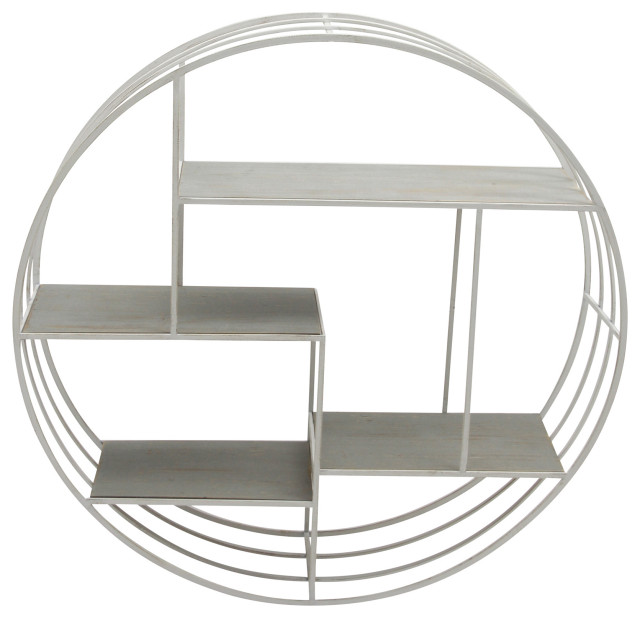 Round Wood/Metal Wall Shelf Gray/White Contemporary Display And Wall Shelves by Sagebrook