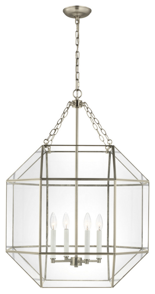 Morrison Four Light Lantern, Antique Brushed Nickel Transitional