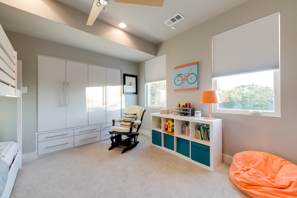 Photo of a contemporary kids' room in Dallas with grey walls.