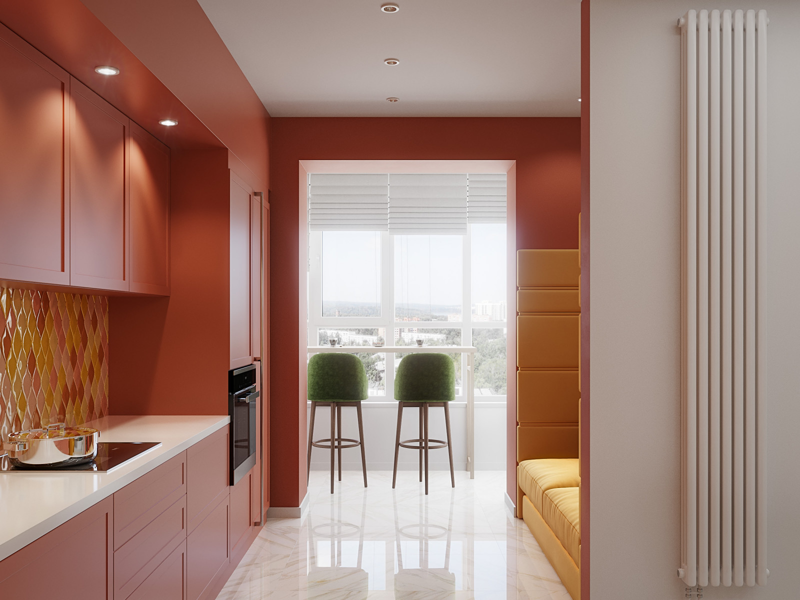 Гостиная кухня в сочных цветах