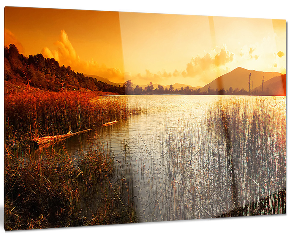"Calm Evening With Lake and Mountains" Glossy Metal Wall Art, 40"x30