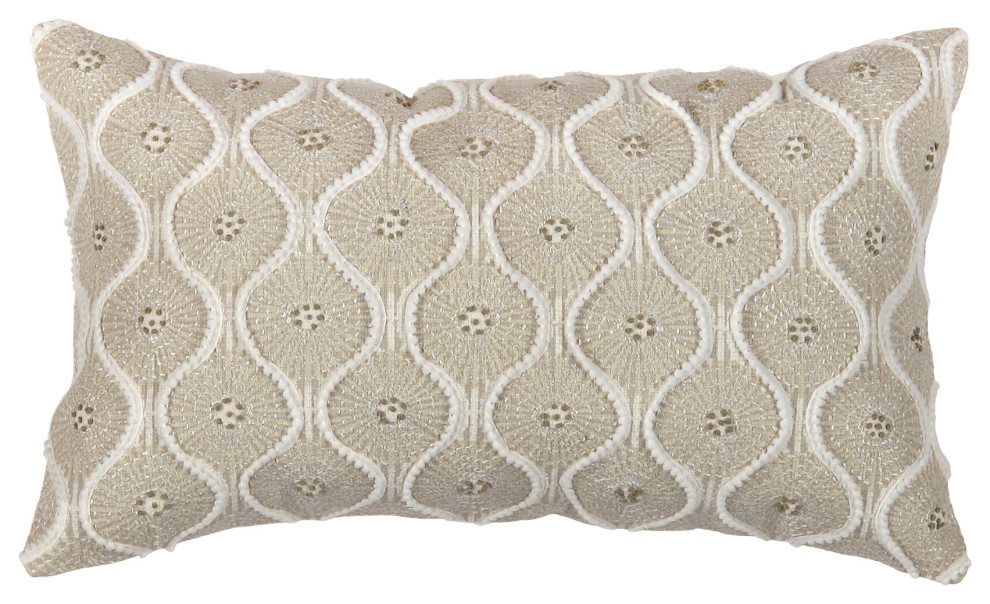 Pasargad Home Naples Embroidered Pillow, Beige/Ivory