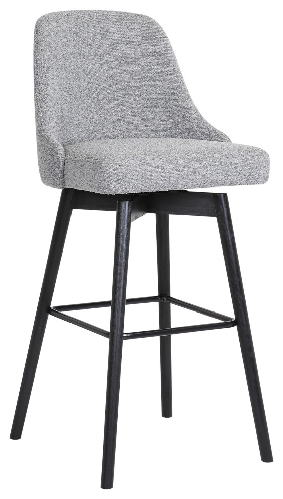 Sicily 26" Swivel Black Wood Counter Stool in Light Gray Fabric, 30