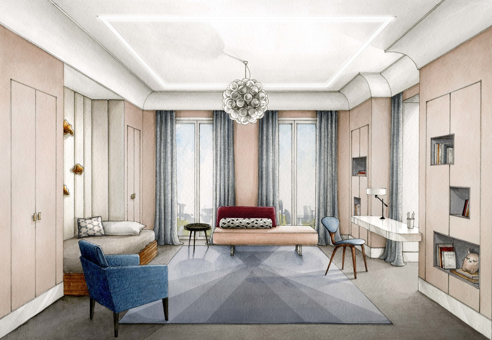 Эскизы интерьера для проекта дизайнера Анастасии Трубкиной