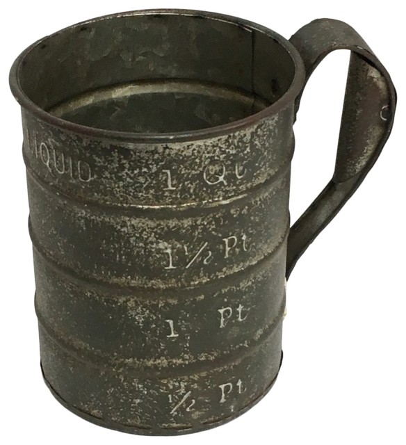 Metal One Quart Liquid Measuring Cup Vintage Aged Finish