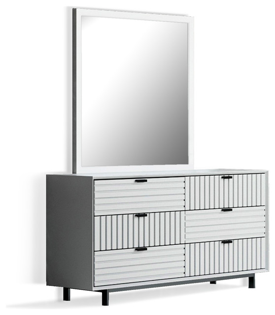 Nova Domus Valencia Contemporary White Dresser and Mirror Set