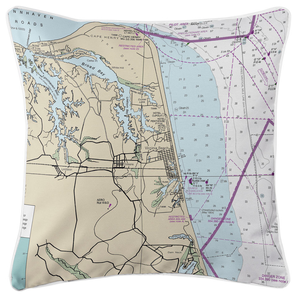 Virginia Beach, VA Nautical Chart Pillow