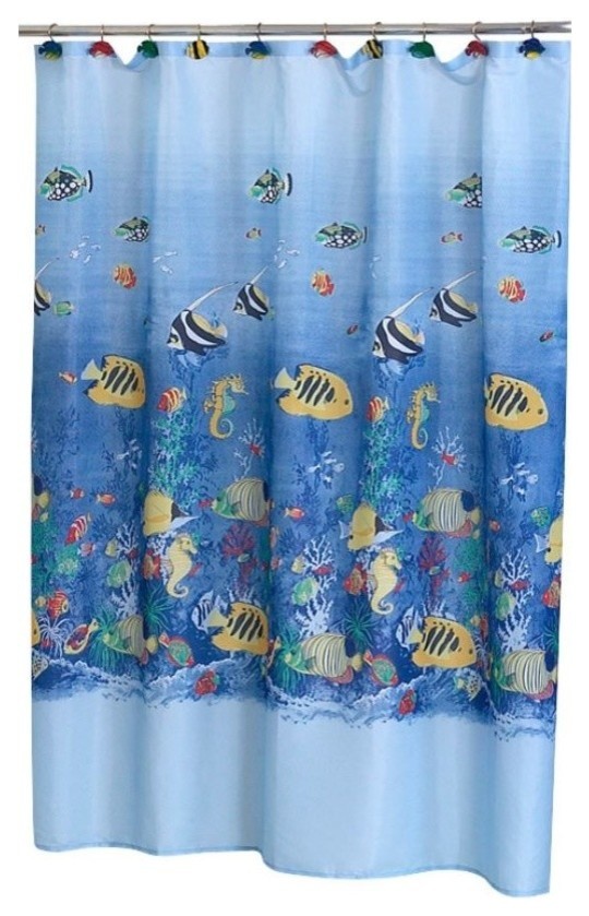 Tropical Fish Shower Curtain Beach, Shower Curtain Fish Ocean Blue Green
