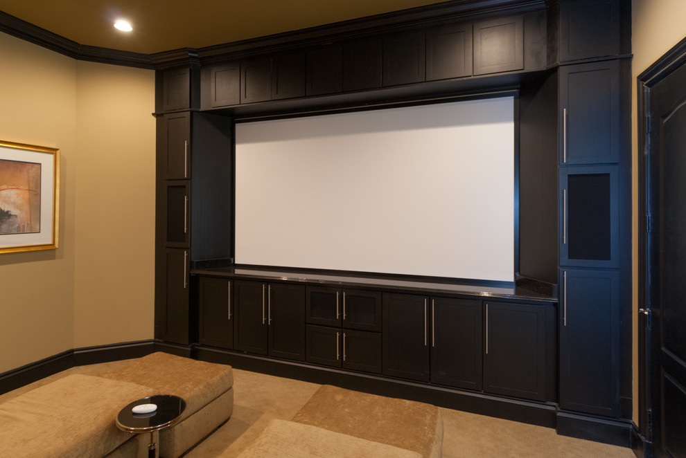 This is an example of a mediterranean home theatre in Other.