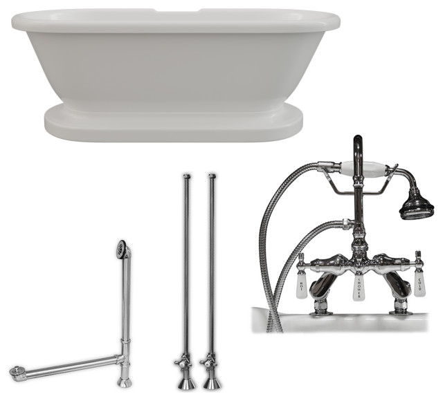 Acrylic Double Ended Pedestal Bathtub 60" X 30" With 7" Faucet