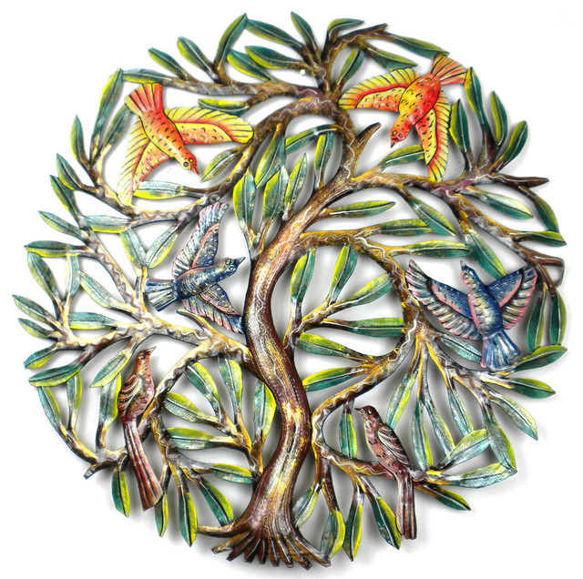 Visual Reference: Tree Of Life Birds Handpainted Recycled Metal Wall Art 24