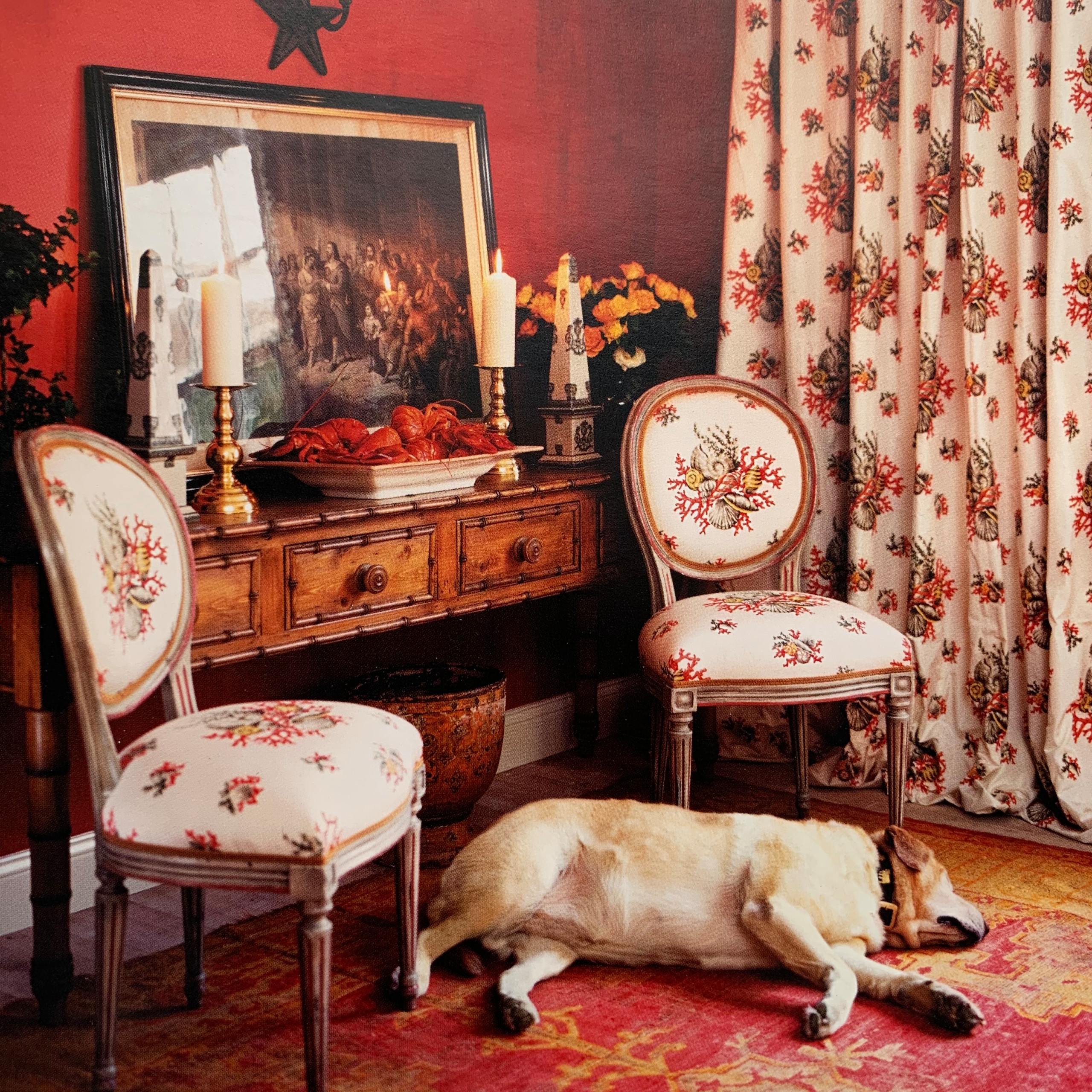 Louis XVI Chairs w/matching draperies. One of my favorites!