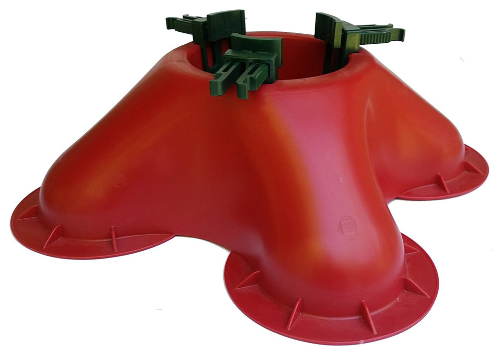 Red Christmas Tree Stand with Clamping System For Live Trees up to 10