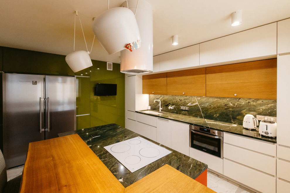 Каркас и фасады кухонного острова из крашеного МДФ