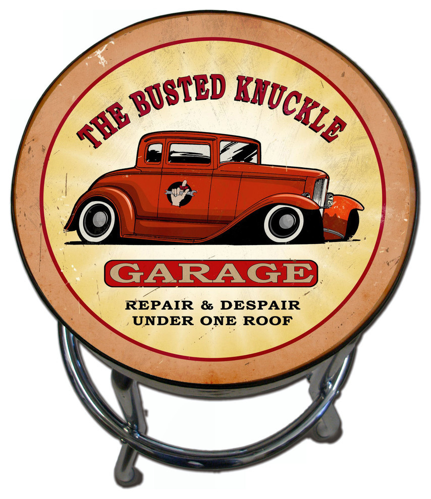 Busted Knuckle Garage Stool, Hotrod Graphic